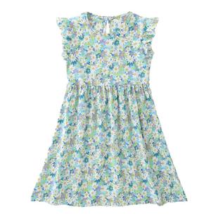 儿童连衣裙夏季棉绸碎花女孩睡衣家居裙装洋气人造棉公主无袖裙子