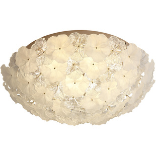 法式奶油风玻璃吸顶灯高级感花朵卧室房间主卧吸顶灯艺术造型温馨