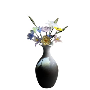 淄博铁丝琉璃花生辰花12月份永生花仿真玻璃花桌面摆件艺术装饰品