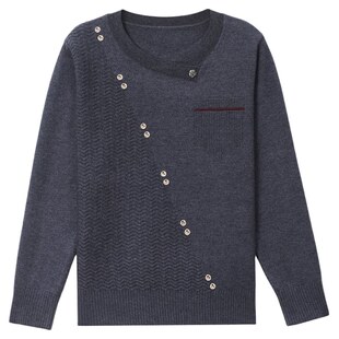 恒源祥羊毛衫女圆领长袖针织衫2026春秋新款时尚洋气宽松薄款上衣