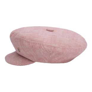 JOJOKUR 柔粉色人字纹夏日麻料透气排汗防晒圆顶报童帽Newsboy帽