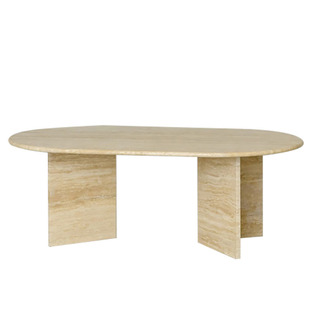 侘寂风天然大理石米白洞设计师创意咖啡桌椭圆茶几泡茶桌装饰摆件