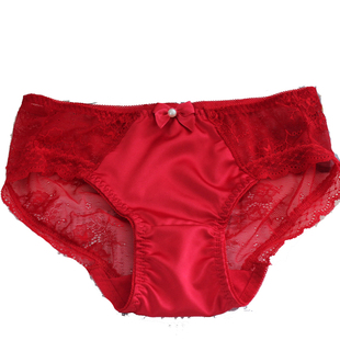 满3包邮2023新年内裤女红内裤色丁蕾丝性感本命年大红色三角肉裤