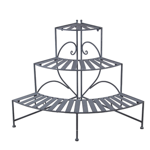 户外铁艺转角阶梯花架扇形置物架多层落地式庭院阳台墙角三角架子