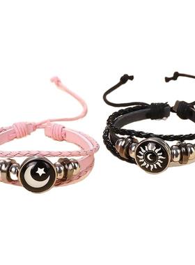 闺蜜远程感应手链日月恋人情侣手绳饰品男女智能夜光手环百搭编织