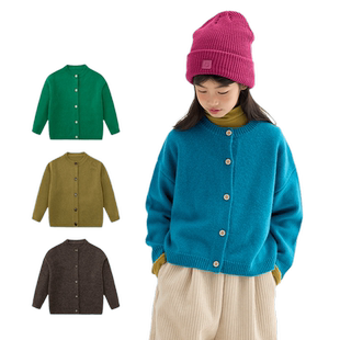 KUUYOO全羊毛彩色纯色毛衣春秋款儿童上衣中大童针织衫男女童潮