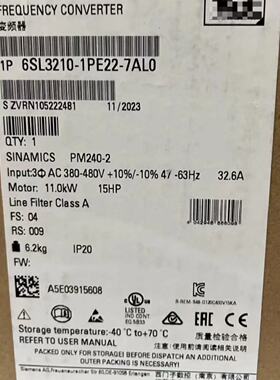 议价6SL3210-1PE22-7AL0西门子G120变频器功率模块6SL32101PE227A