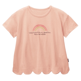 千趣会童装夏款女童彩虹印花下摆花瓣形状轻薄汗布棉质短袖T恤