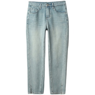 能跑能跳能劈叉 万向弹女士直筒牛仔裤 夏季薄款显瘦开叉烟管裤k