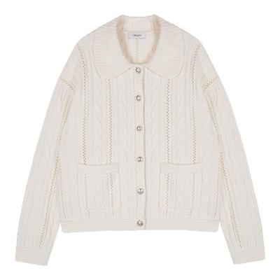 CRUSH绞花镂空翻领开衫