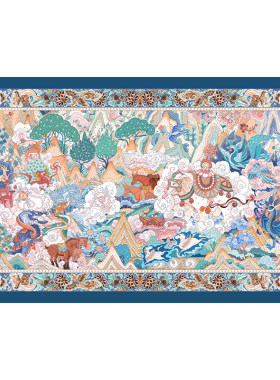 3djp国风平面拼图艺术插画装饰