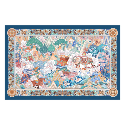 3djp国风平面拼图艺术插画装饰