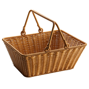 购物篮仿藤编织买菜篮子户外野餐道具篮大号网红手提采摘篮水果筐