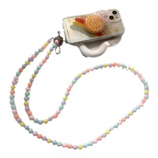 双扣斜跨手机挂绳斜跨可背挂脖链条包包精致创意手工串珠斜挎链挂链防丢女彩色多巴胺可爱高级简约韩系风网红