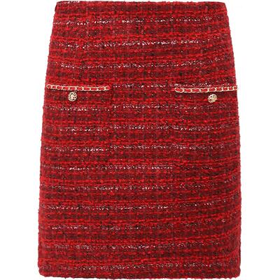 新年小香风转运红花呢短裙