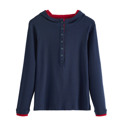 拼色连帽卫衣女长袖t恤女士新款春秋纯棉时尚休闲打底衫内搭上衣