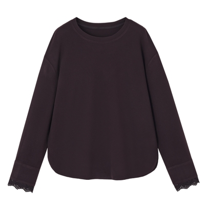 德玛纳舒适简约风蕾丝圆领T恤女