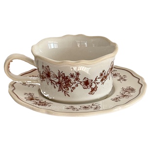 Oranges美拉德棕木槿花边咖啡杯碟拉花拿铁杯下午茶水杯小众礼物