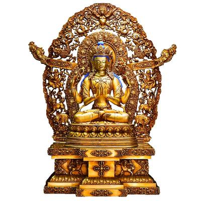 四臂铜全鎏金带底座家居装饰摆件