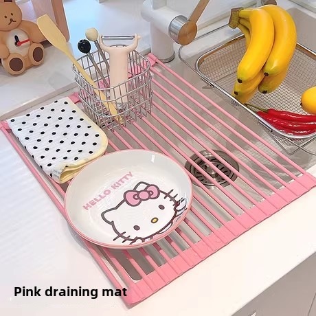 ins粉色厨房水槽沥水架洗水池置物架抹布海绵收纳台面碗碟沥水篮