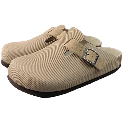 岛外DAOWAI勃肯鞋半包头灯芯绒纹软木拖复古时尚陈大锄boston男女