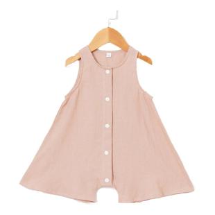 拉波米儿童亚麻连体衣背带短裤夏季新款女宝宝洋气休闲阔腿连身裤