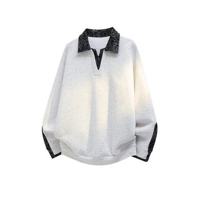 潮牌设计感撞色V领加绒卫衣男