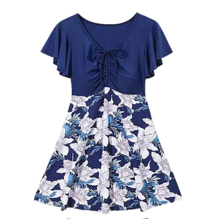 妈妈泳衣女温泉新款成人中老年保守游泳衣女士遮肚显瘦大码泳装