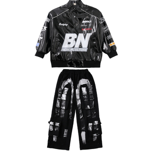 儿童嘻哈街舞服男女孩酷帅机车风皮衣breaking舞蹈服架子鼓演出服