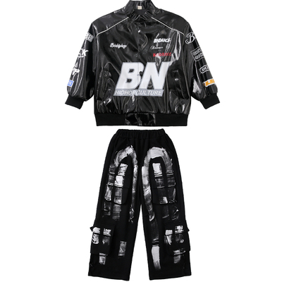 儿童酷帅皮衣嘻哈街舞架子鼓潮服