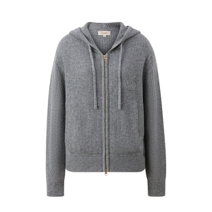 【Eland奥莱】衣恋毛针织衫女连帽胸口刺绣毛衣外套春款