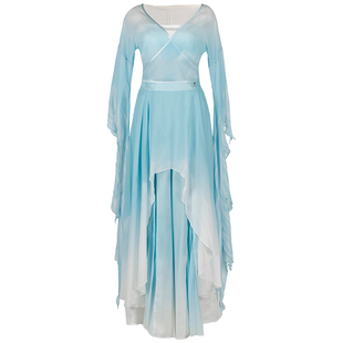 诗意花朵古典舞服青鸟蓝白渐变色纱衣外披裙裤仙气风飘逸风舞蹈服