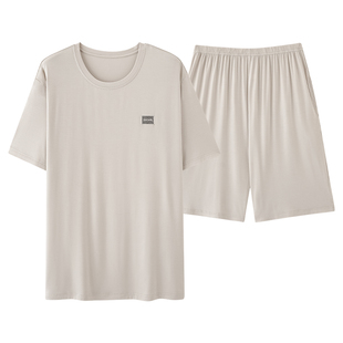 男士睡衣男款夏季2026新款棉绸夏天青少年短袖浅杏家居服套装夏款