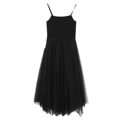 网纱吊带松紧腰连衣裙