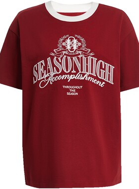 SEASONHIGH夏季圆领背后字母刺绣装饰贴布款T恤女装时尚潮流新款