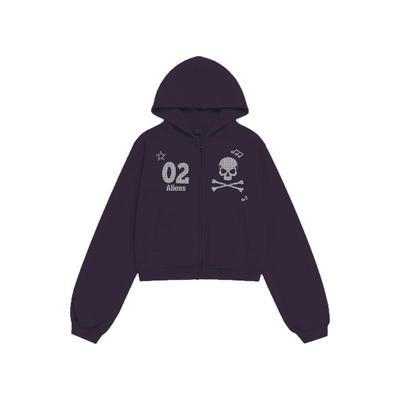 local aliens外星沙龙美式复古烫钻骷髅拉链卫衣Y2K辣妹短外套