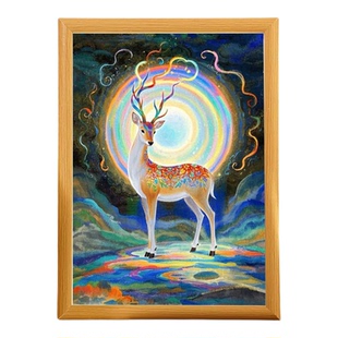 九色神鹿一路平安吉祥桌面装饰相框家居招财玄关柜中式礼物摆件