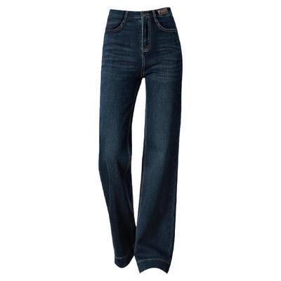 高级感猫须纹窄版牛仔阔腿裤女秋季2025年新款高腰显瘦直筒休闲裤