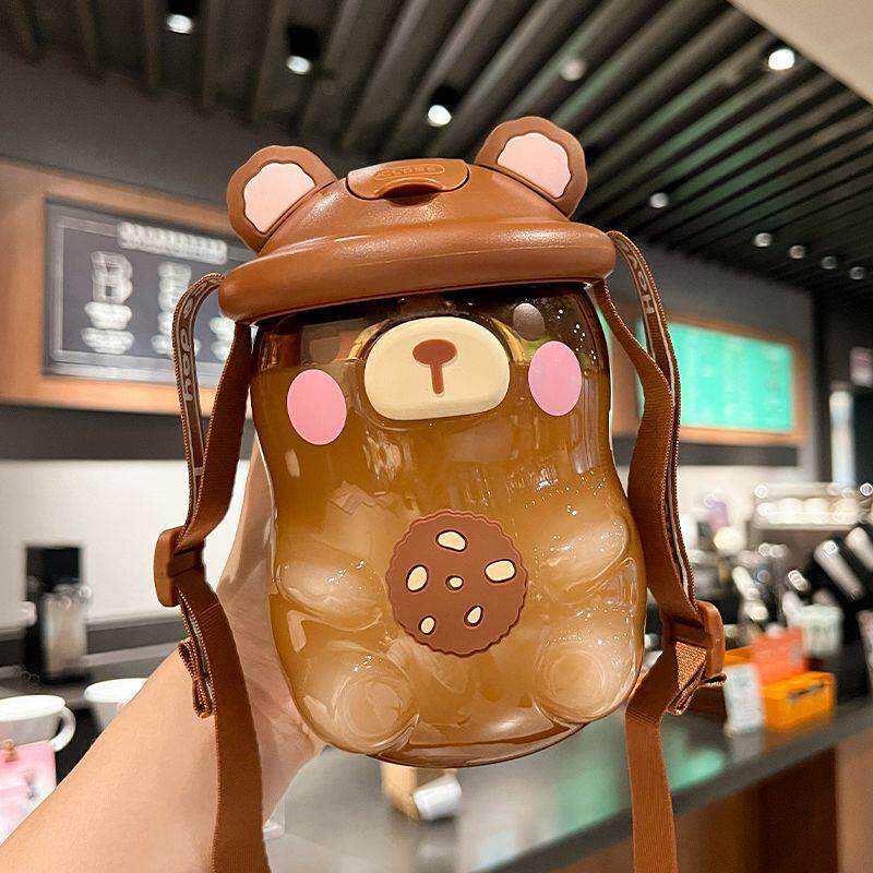 猪猪水杯可爱女生耐高温夏季杯子带吸管儿童便携学生网红塑料水壶