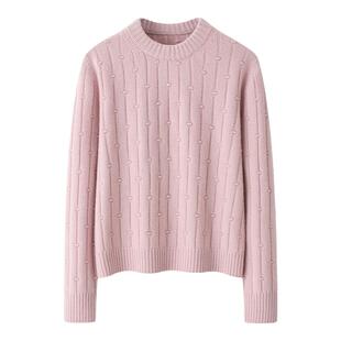 真好看~100山羊绒短款羊绒衫女套鄂尔多斯市圆领加厚双股毛衣潮