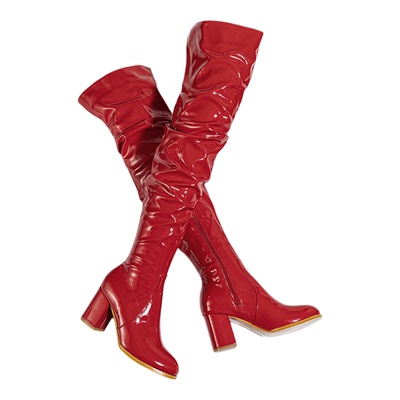 欧美长靴粗跟皱褶女靴