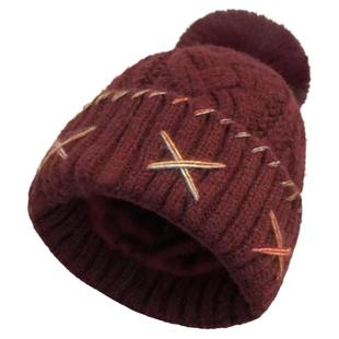 安可拉红毛线帽子女2025新款秋冬大头围加绒保暖针织帽护耳包头帽