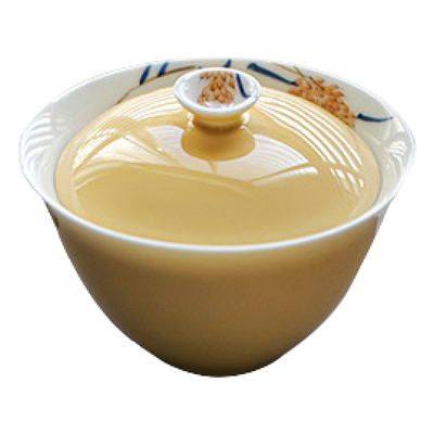 杏黄手绘麦穗盖碗功夫茶具泡茶碗