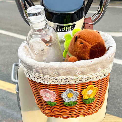 电动车车筐前置收纳杂物神器摩托车自行车编织置物兜挂篮通用女生