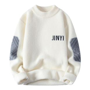 啄木鸟男士毛衣秋冬款半高领休闲针织衫男加厚保暖水貂绒打底上衣