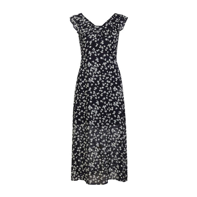 婉甸2026夏季新黑底华影流年优雅短袖A字裙花色连衣裙1252N52XRB