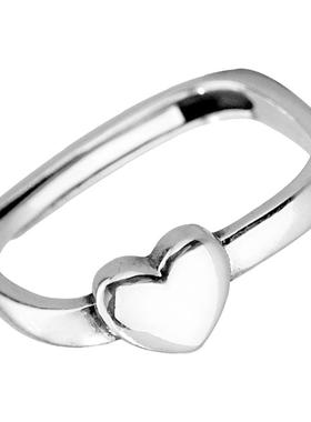 纯银开口戒指韩版甜美少女气质爱心指环简约时尚方形食指戒可调节