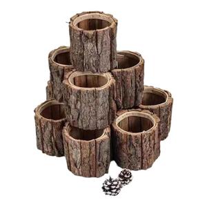 复古树皮桶木头树桩花束抱抱插花桶鲜花花盒圣诞节创意木制花盆