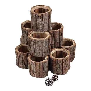 复古树皮桶木头树桩花束抱抱插花桶鲜花花盒圣诞节创意木制花盆