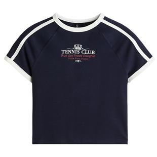 HM女装T恤冬季简约时尚气质潮流舒适深红色短T恤1297556